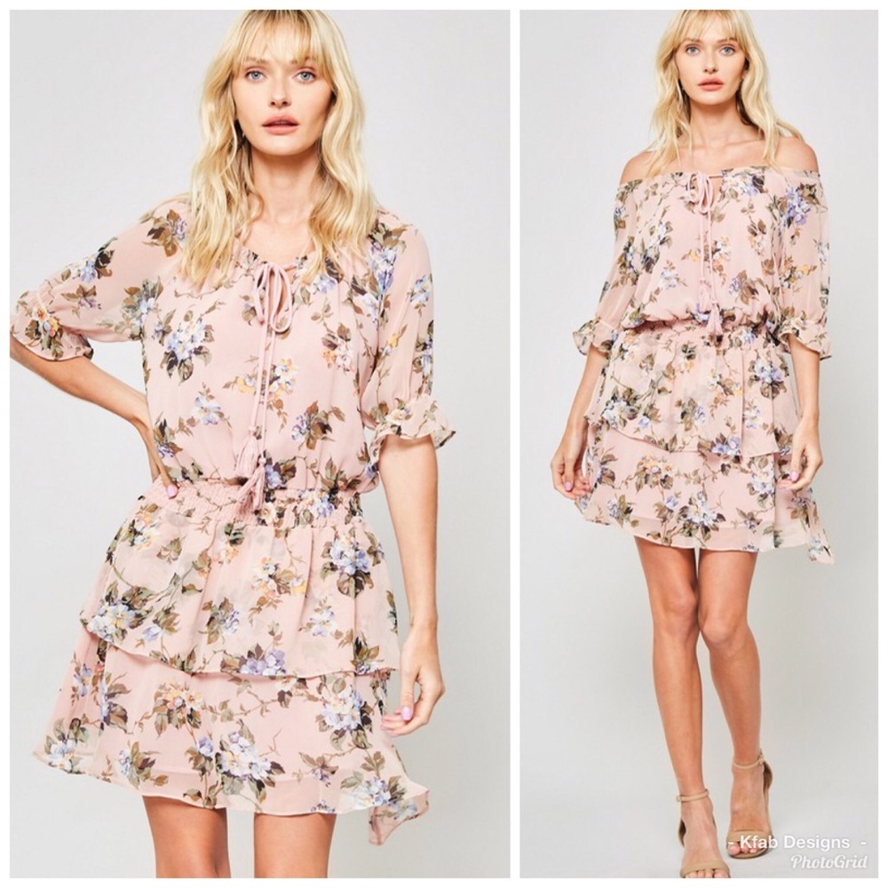 🥰LAST 1! Rose Tiered Ruffle Off Shoulder Dress! - Picture 4 of 5